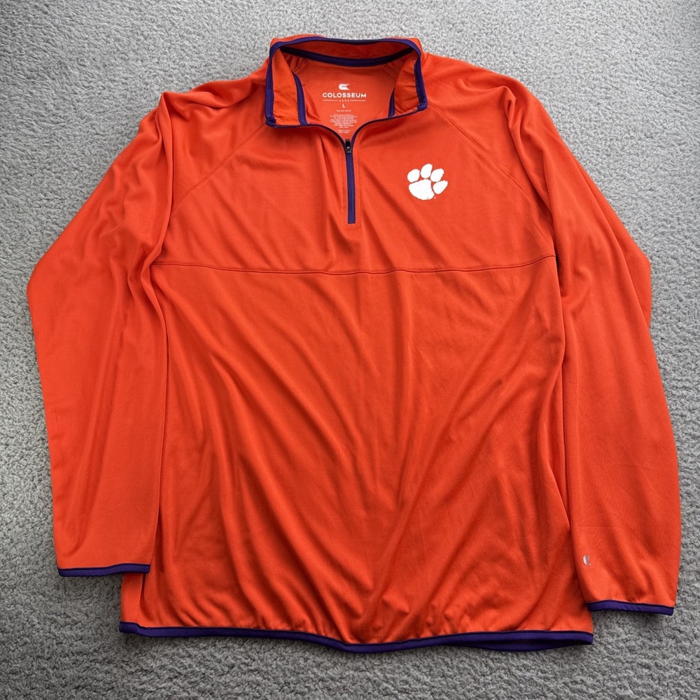 Clemson Tigers 1/4 Zip Pullover Mens Large Orange Colosseum Performance Light